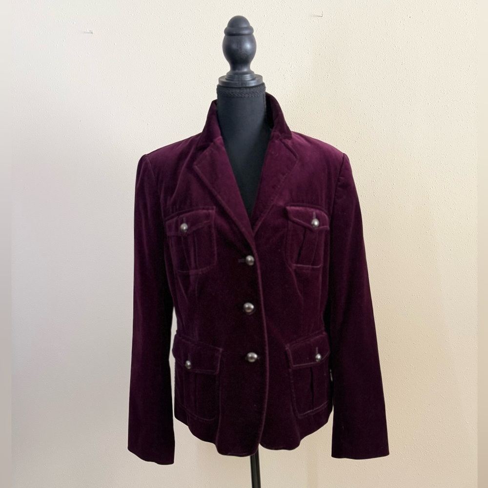 Martin + Osa Plum Velvet Utility Jacket Belted Military Blazer S/M